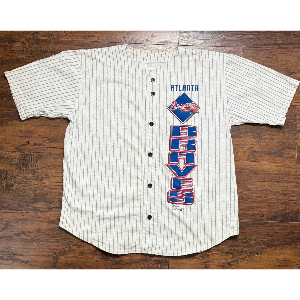 Vtg 1994 Atlanta Braves Pinstripe Baseball Jersey Shirt GTS Made In USA XL 90s